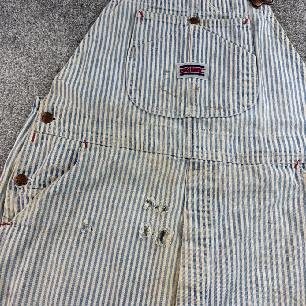 Vintage Big Mac Overalls Mens 38x28 Blue White Hickory Stripe Cotton USA Made